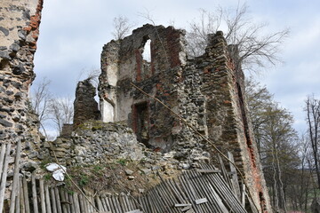 Zamek Gryf, ruiny średniowiecznej budowli we wsi Proszówka, Dolny Śląsk, Polska, - obrazy, fototapety, plakaty