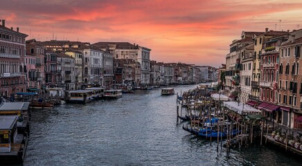 Fototapeta na wymiar High-angle shot of the Grand Canal at sunset in Venice, Italy.