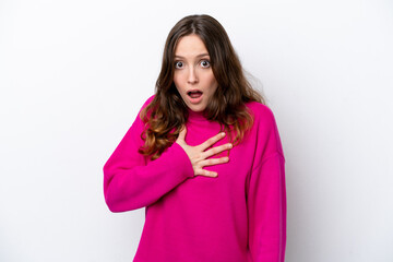 Fototapeta premium Young caucasian woman isolated on white background surprised and shocked while looking right