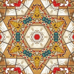 Traditional mystic background design. Arabesque ethnic texture. Geometric stripe ornament cover photo. Turkish fashion for floor tiles and carpet. Repeated pattern design for Moroccan textile print