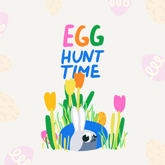 Hand drawn Easter template, bunny in the hole , great for banners, wallpapers, wrapping.