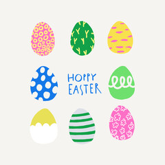 Hand drawn Easter template, doodle colorful easter eggs on a beige background, great for banners, wallpapers, wrapping.