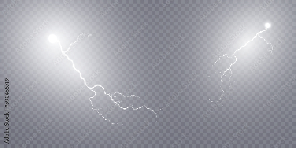 Poster Realistic lightning. Light effect of electric discharge. Lightning for web design and illustrations.	
