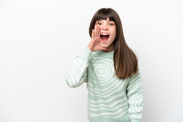 Fototapeta premium Little caucasian girl isolated on white background with surprise and shocked facial expression