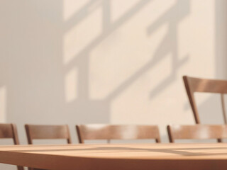 Empty top wooden shelves and wall background.
