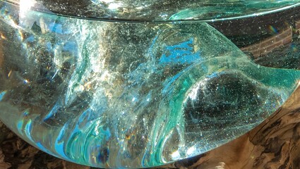 Closeup of an antique bright blue glass tableware