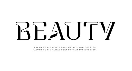 Beautiful elegant alphabet serif font, classic lettering perfect for logotypes, invitations, or design, set including two sets of differently letters and numbers, vector illustration 10EPS