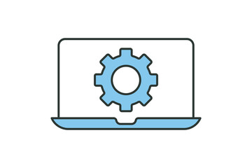 Engineering icon illustration. Laptop with gear. icon related to industry. Two tone icon style. Simple vector design editable