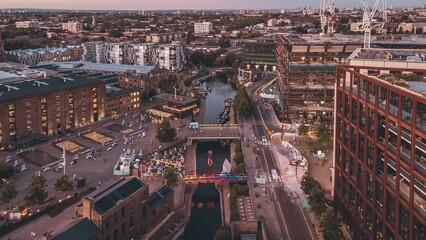 Aerial shot of the offices and business centers in Granary Square City park in London - obrazy, fototapety, plakaty
