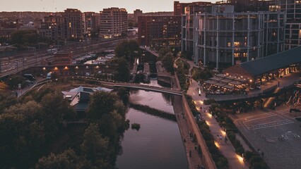 Aerial shot of the offices and business centers between the Regent's Canal