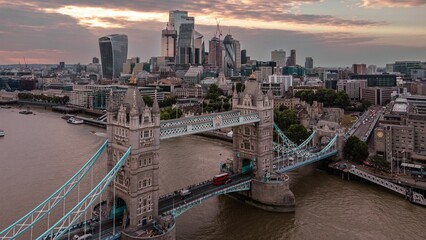 View of Tower Bridge  at pinky dreamy sunset in London