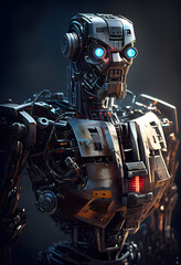 Robot on dark background. Future technology concept. AI Generative
