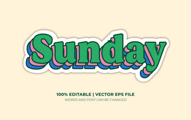 Sunday Sticker Retro 90s Cute Printable, Editable Text Effect Font Style Theme