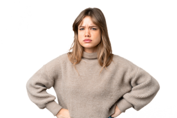 Young girl over isolated chroma key background angry