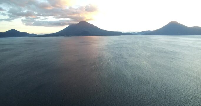 Volcano San Pedro and Volcano Atitlan in Background. Lake Atitlan in Foreground. Sightseeing Place in Guatemala