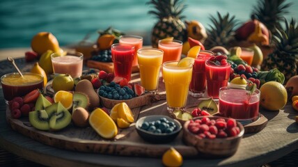 Obraz na płótnie Canvas summer tropical drinks and juices, generative ai