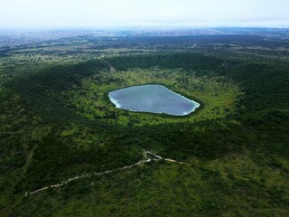Aerial view of the beautiful Tswaing Meteorite Crater in South Africa © Dalein Tharia Mostert/Wirestock Creators