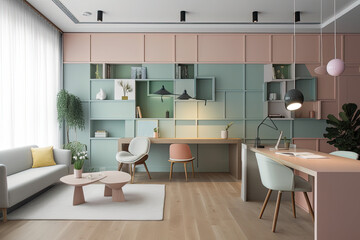 Two-tone and pastel office, generative AI