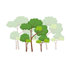 Green trees flat vector illustration. Beautiful green leaves isolated on white