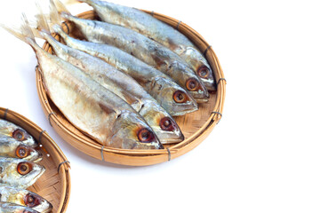 Salted fish on white background.