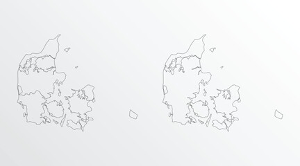 Black outline vector map of Denmark with regions