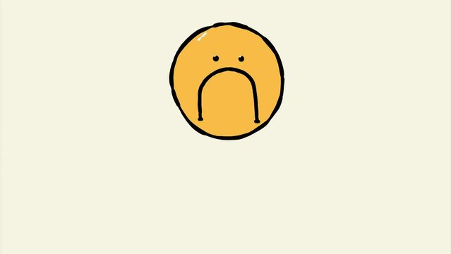 Neutral smiley face shows a sad expression and melts into a puddle and then transforms back