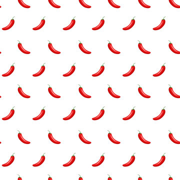 Seamless pattern of red chili peppers on a white background.
