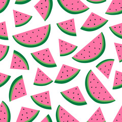 Seamless pattern pink Watermelon slices tropical fruit vector illustration