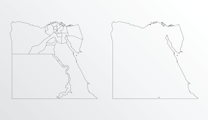 Black outline vector map of Egypt with regions