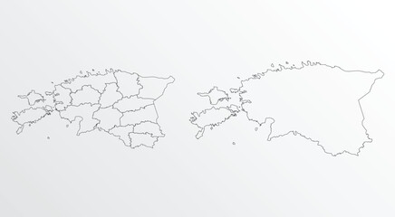 Black outline vector map of Estonia with regions