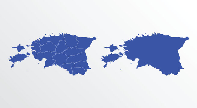 Blue map of Estonia with regions