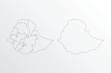Black outline vector map of Ethiopia with regions