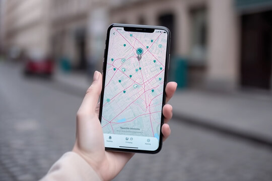 person using smart device to find the route for walk, generative AI
