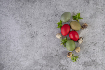 Easter eggs on a gray background. Happy Easter