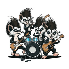 The Skunk Band! Rock out with these stinky musicians - obrazy, fototapety, plakaty