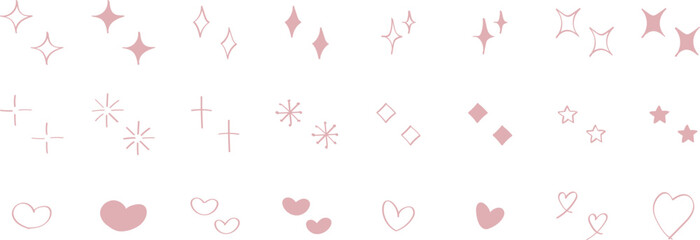かわいい手描きのあしらいセット（キラキラ・ハート）ピンク