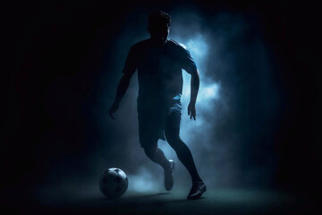 Silhouette of a Man Playing Soccer with Backlight, Generative AI - 590472577