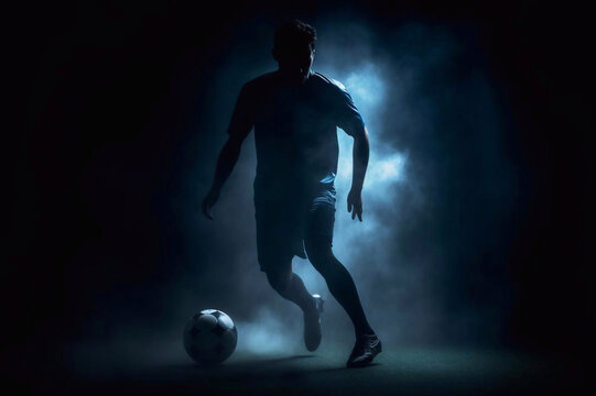 Silhouette of a Man Playing Soccer with Backlight, Generative AI