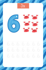 Obraz premium Worksheet for learning numbers.Number 6