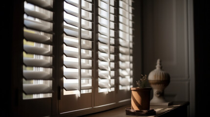 wooden blind window sunshade interior design detail concept,image ai generate