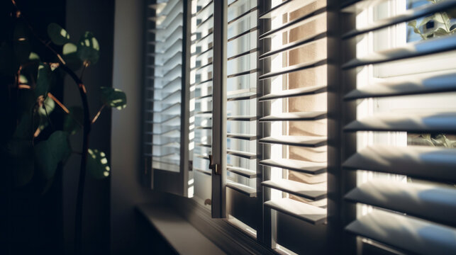 wooden blind window sunshade interior design detail concept,image ai generate