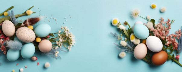 easter eggs in the nest, easter themed background or banner