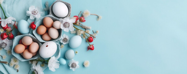 easter eggs on a blue background 