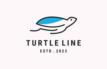 Vector Logo Illustration Turtle Line Style.