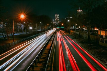 Fototapeta na wymiar Urban street night traffic with bokeh lights