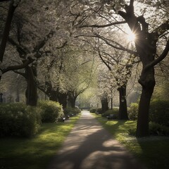 Path surrounded by trees, Generative AI