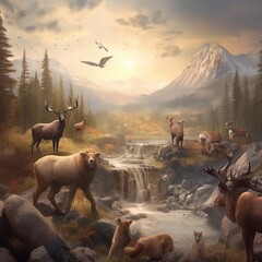 Majestic Wildlife in the Mountains, Generative AI