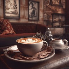 Morning Perfection: Starting the Day Right with a Fresh Cup of Coffee in a Cozy Cafe, Generative AI