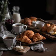 Fototapeta na wymiar Start Your Day with Warm, Buttery Croissants, Generative AI