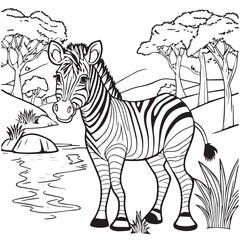 Coloring pages. Animals. Cute zebra stands and smiles. Coloring pages. zebra stands and smiles.